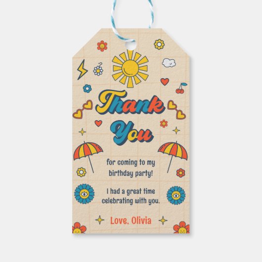 Groovyレトロ誕生日パーティーありがとうギフトラベル ギフトタグ (裏面)