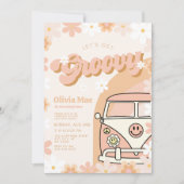 Groovyレトロ誕生日パーティーの招待 招待状 (正面)