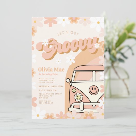 Groovyレトロ誕生日パーティーの招待 招待状 (スタンド正面)