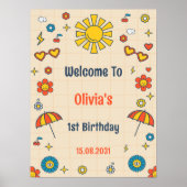 Groovyレトロ誕生日パーティーウェルカムサイン ポスター (正面)