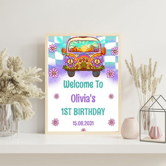 Groovyレトロ誕生日パーティーウェルカムサイン ポスター