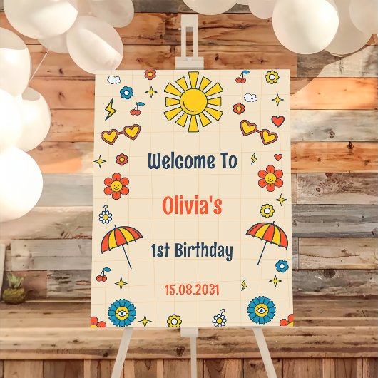 Groovyレトロ誕生日パーティーウェルカムサイン ポスター