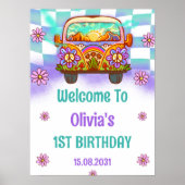 Groovyレトロ誕生日パーティーウェルカムサイン ポスター (正面)