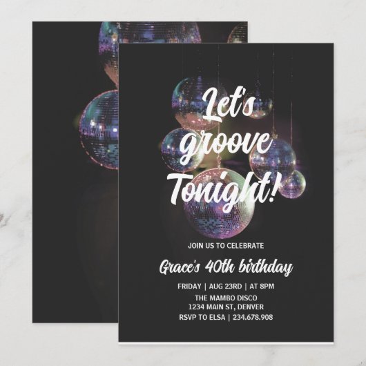 Groovyレトロ誕生日 招待状 (正面/裏面)