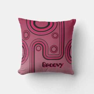 Groovyレトロ1960sリニアデザインピンクとブラック クッション