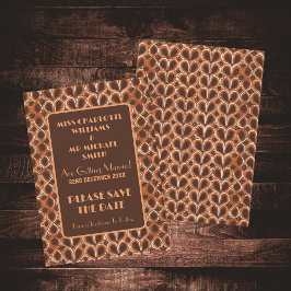 Groovyレトロ1970の茶色とオレンジ結婚の セーブザデート