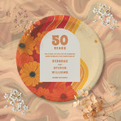 Groovyレトロ50th結婚のアニバーサリーウェルカムサイン ペーパープレート