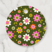 Groovyレトロ60s花オリーブ緑ベビーシャワー フェイバータグ (裏面)