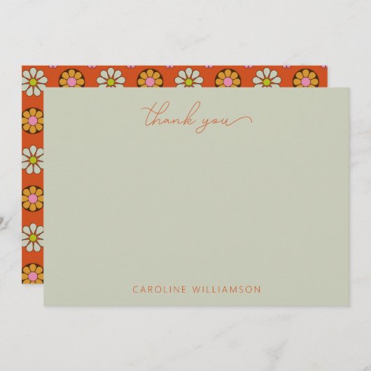Groovyレトロ60s花オレンジピンクカスタム色 サンキューカード (正面/裏面)