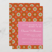 Groovyレトロ60s花オレンジピンク赤ちゃんシャワー 招待状 (正面/裏面)