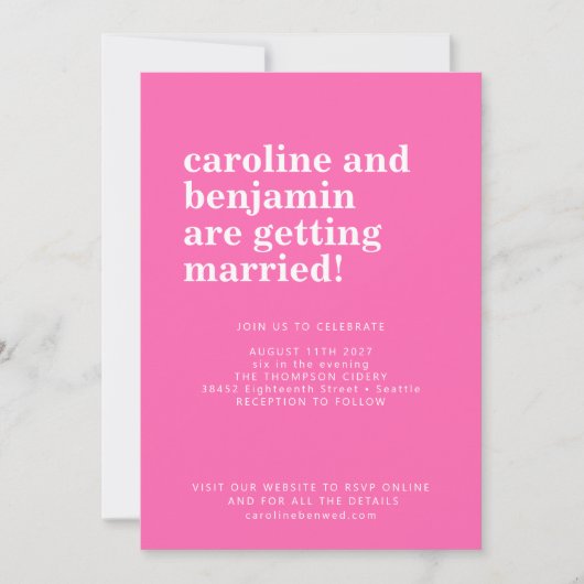 Groovyレトロ60s花鮮やかなピンクはっきりした結婚ズ 招待状 (正面)