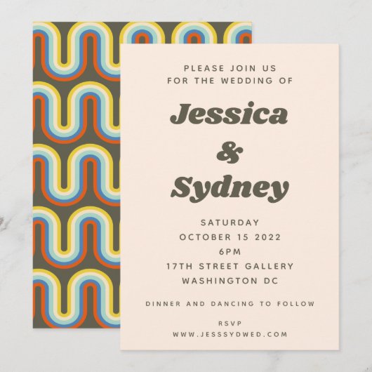 Groovyレトロ60s 70sエステティックオリーブグリーン結婚ズ 招待状 (正面/裏面)