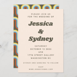 Groovyレトロ60s 70sエステティックオリーブグリーン結婚ズ 招待状