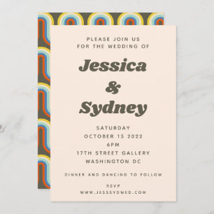 Groovyレトロ60s 70sエステティックオリーブグリーン結婚ズ 招待状