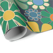Groovyレトロ60s 70sヒッピーヴィンテージフローラルパターン ラッピングペーパー (ロールコーナー)