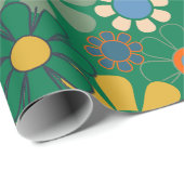 Groovyレトロ60s 70sヒッピーヴィンテージフローラルパターン ラッピングペーパー (ロールコーナー)