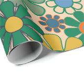 Groovyレトロ60s 70sヒッピーヴィンテージフローラルパターン ラッピングペーパー (ロールコーナー)