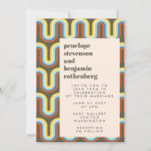 Groovyレトロ60s 70sラインアートオリーブグリーン結婚ズ 招待状 (正面)