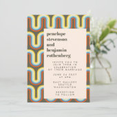 Groovyレトロ60s 70sラインアートオリーブグリーン結婚ズ 招待状 (スタンド正面)