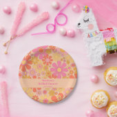 Groovyレトロ60s 70s花ピンクと黄色 ペーパープレート (パーティー)