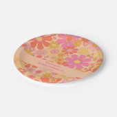 Groovyレトロ60s 70s花ピンクと黄色 ペーパープレート (アングル)