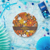 Groovyレトロ60s 70s花柄ブラウンオレンジ ペーパープレート (パーティー)