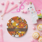 Groovyレトロ60s 70s花柄ブラウンオレンジ ペーパープレート (パーティー)