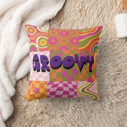 Groovyレトロ70のスタイル装飾用クッションパーソナライズ クッション (ブランケット)