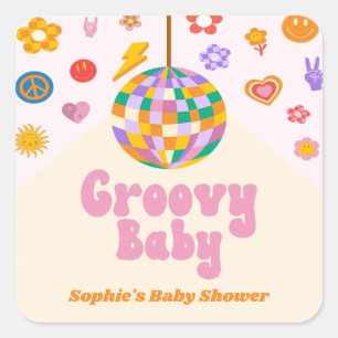 Groovyレトロ70のディスコボールベビーシャワー特典 スクエアシール