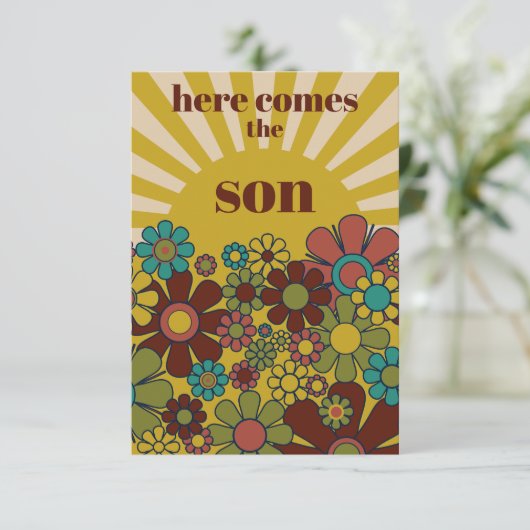 Groovyレトロ70sここ来の息子の赤ちゃんシャワー 招待状 (スタンド正面)