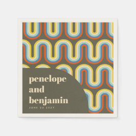 Groovyレトロ70sアートオリーブグリーン結婚ズカスタム スタンダードカクテルナプキン