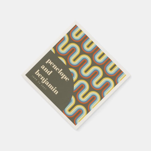 Groovyレトロ70sアートオリーブグリーン結婚ズカスタム スタンダードカクテルナプキン (角)