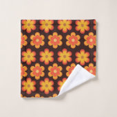 Groovyレトロ70sオレンジと黄色の花 バスタオルセット (ウォッシュタオル)