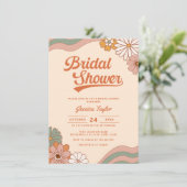 Groovyレトロ70sデイジーフローラブライダルシャワー 招待状 (スタンド正面)