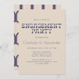 Groovyレトロ70sデザインイン青婚約パーティ 招待状