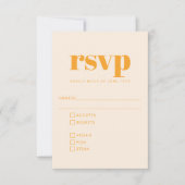 Groovyレトロ70sデザインオレン結婚ジの食事RSVP 出欠カード (正面)