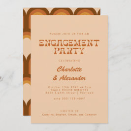 Groovyレトロ70sデザインタン婚約ホストパーティー 招待状