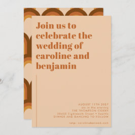 Groovyレトロ70sデザインブラウンテラコッタ結婚ズ 招待状
