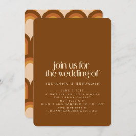 Groovyレトロ70sデザインブラウン結婚おもしろい 招待状