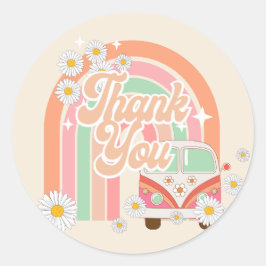 GROOVYレトロ70'sヒッピー・ピンク・オレンジ ラウンドシール