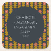 Groovyレトロ70sフローラカスタム婚約パーティ スクエアペーパーコースター (正面)