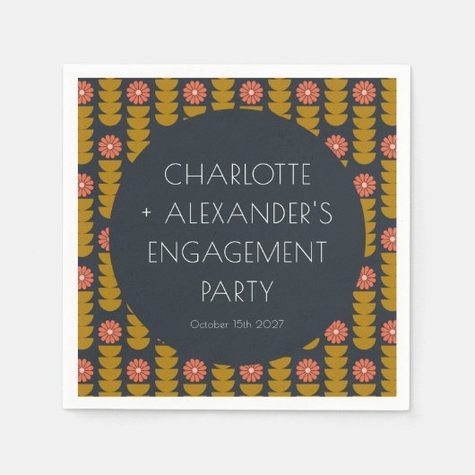 Groovyレトロ70sフローラトレンディー婚約パーティ スタンダードカクテルナプキン (正面)