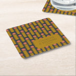 Groovyレトロ70sフローラ金ゴールドブルーカスタムウェディング スクエアペーパーコースター<br><div class="desc">Groovyレトロ70s植物海軍ブルーと金ゴールドカスタムウェディング紙コースター</div>