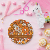 Groovyレトロ70sフローラ パーソナライズされた ペーパープレート (パーティー)