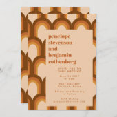 Groovyレトロ70sブラウンデザイン結婚の全てを1つに 招待状 (正面/裏面)