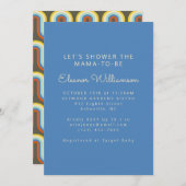 Groovyレトロ70sブルーオリーブグリーン男の赤ちゃんシャワー 招待状 (正面/裏面)