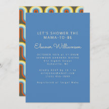 Groovyレトロ70sブルーオリーブグリーン男の赤ちゃんシャワー