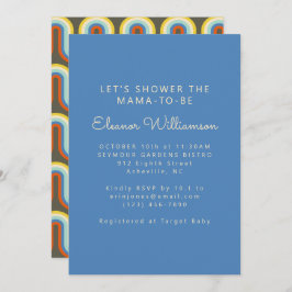 Groovyレトロ70sブルーオリーブグリーン男の赤ちゃんシャワー 招待状