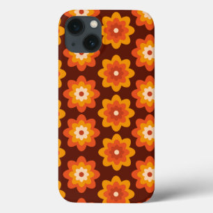 Groovyレトロ70sボホヒッパイオレンジフラワーパターン iPhone 13ケース