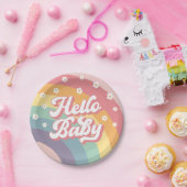 Groovyレトロ70sレインボーデイジーベビーシャワー ペーパープレート (パーティー)